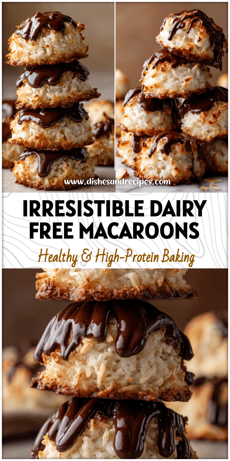 Stack of Dairy Free Coconut Macaroons with chocolate drizzle made from unsweetened desiccated coconut cookies.